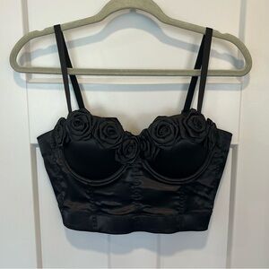 NWT Black Rose Cropped Corset Top